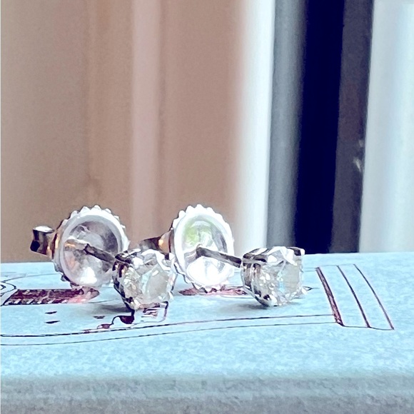 Diamond Stud Earring Pair - 14K White Gold Natural Diamonds J/SI3 TCW .48 - Picture 7 of 11